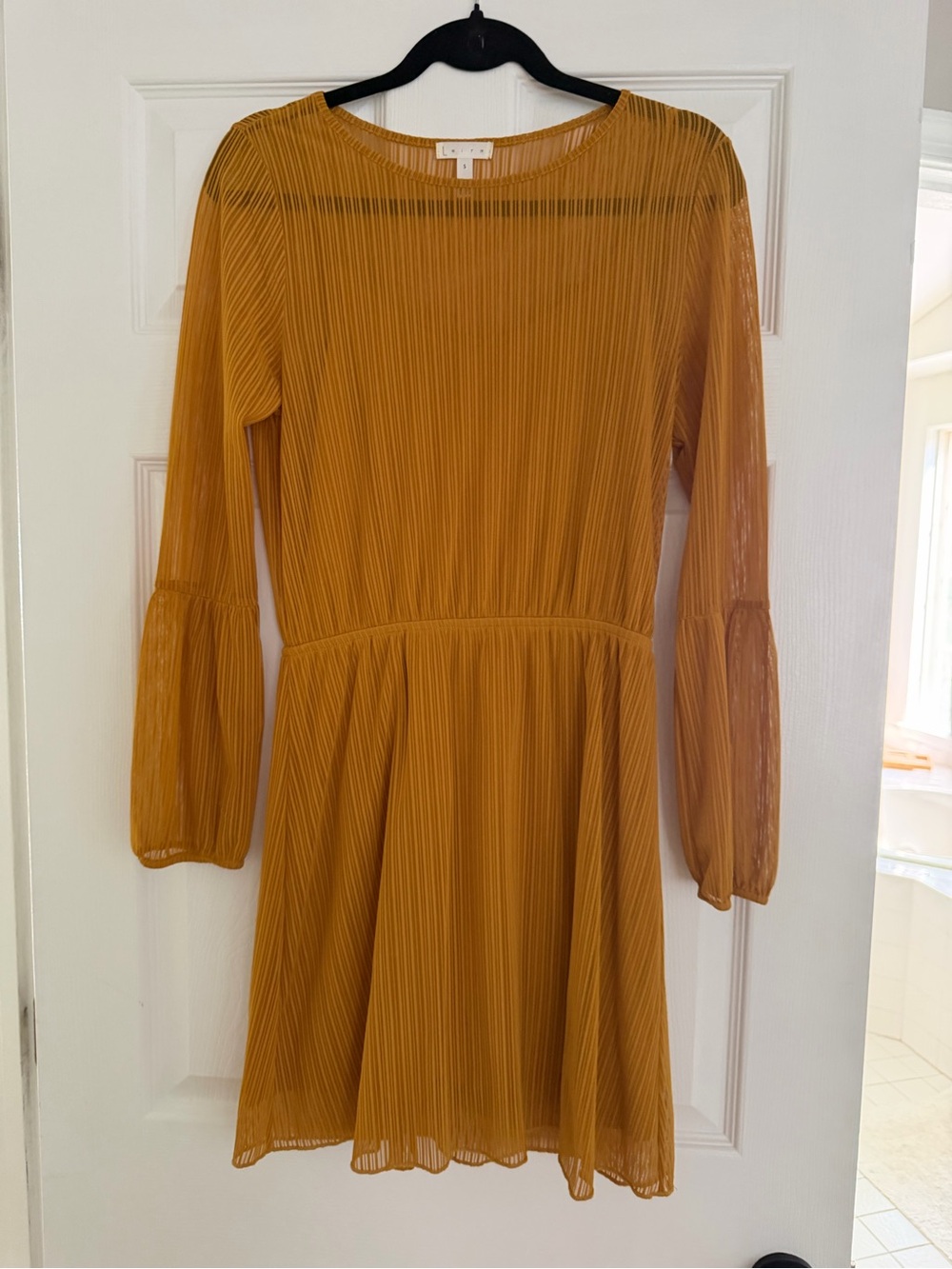 Leith Golden Mustard Sheer Pleated Top